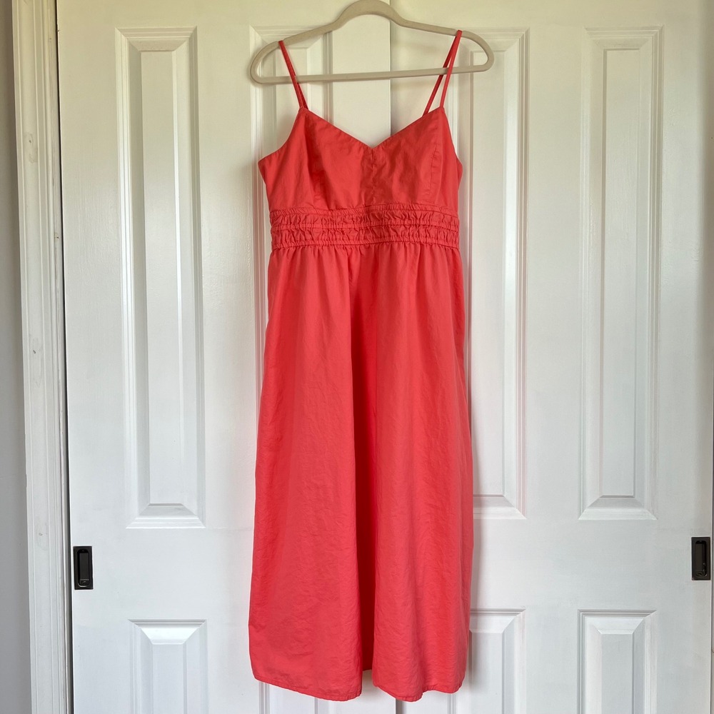 Old Navy Coral Coastal Cottage 100% Cotton Smocked Empire Waist Midi Dress M